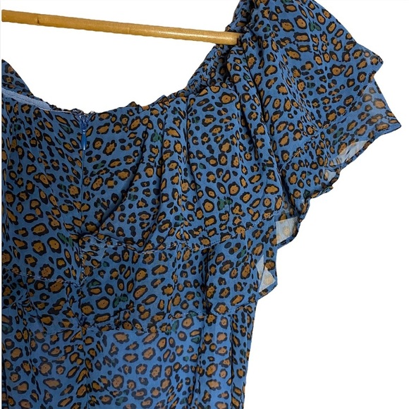 See The Shades Blue Leopard Print Boatneck Chiffon Mini A Line Dress Medium M - Picture 10 of 16